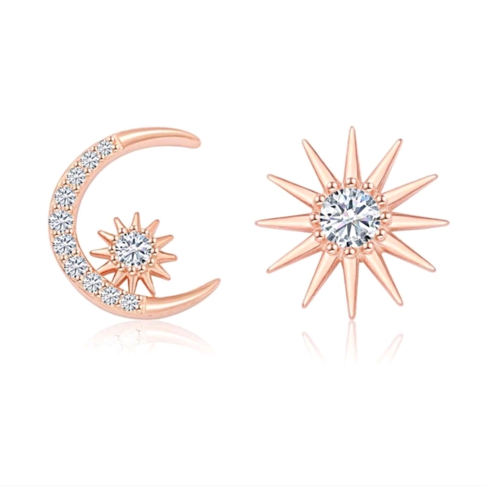 Rose Gold Sun Moon Star Earrings